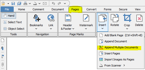 Append multiple documents to current PDF document – PDF Studio