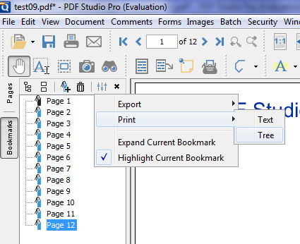 how to create a bookmark in pdf document