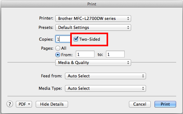 default single sided printing mac