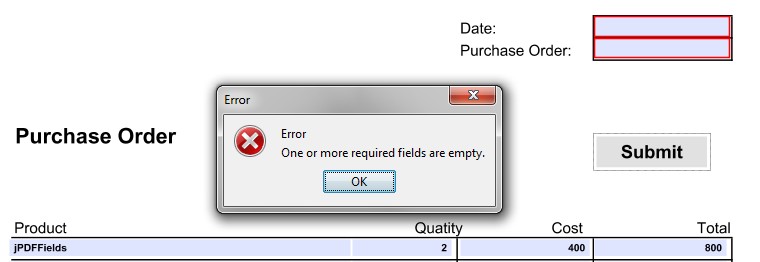 Validation of required field when submitting a form
