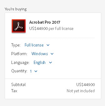Adobe Acrobat DC Full License Purchase Page
