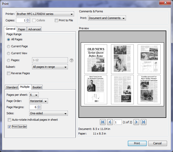 printing one picture on multiple pages